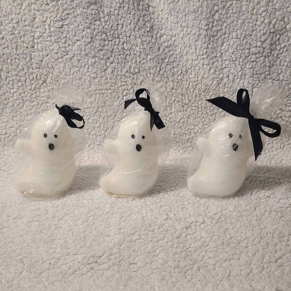 Set of 3 Halloween Ghost Candles White Spooky Decor Party Favors